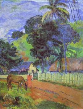 Paul Gauguin : Horse on Road, Tahitian Landscape